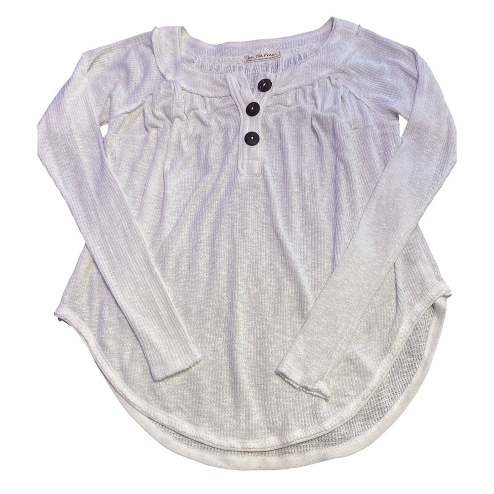 Free People We The Free Oh My Babydoll White Waffle Thermal Henley Top Size XS